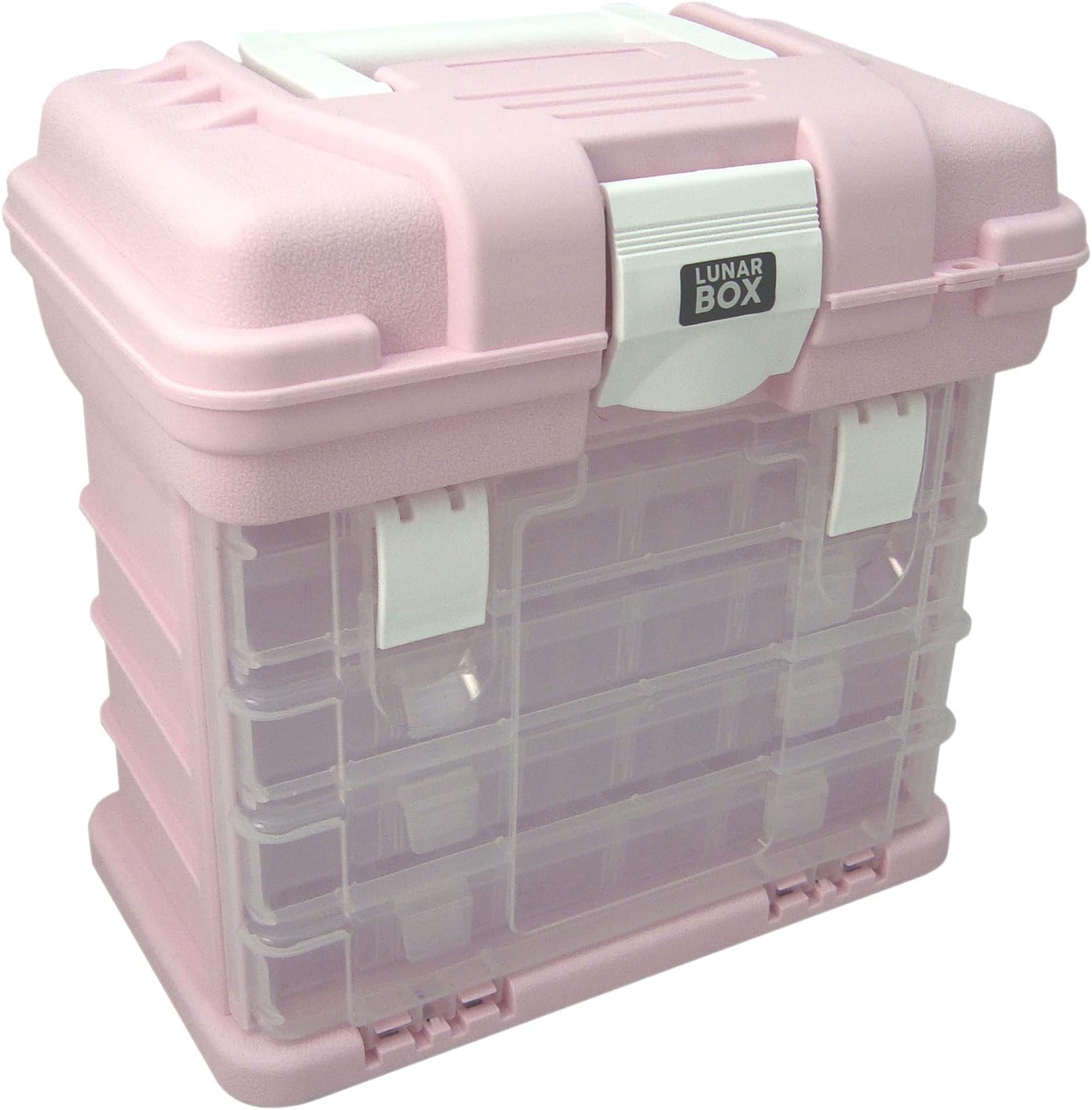 Lunar Box, Storage Carry Case With 5 Compartments, 4 Adjustable Trays, Arts, Crafts & Sewing Box (Pink)