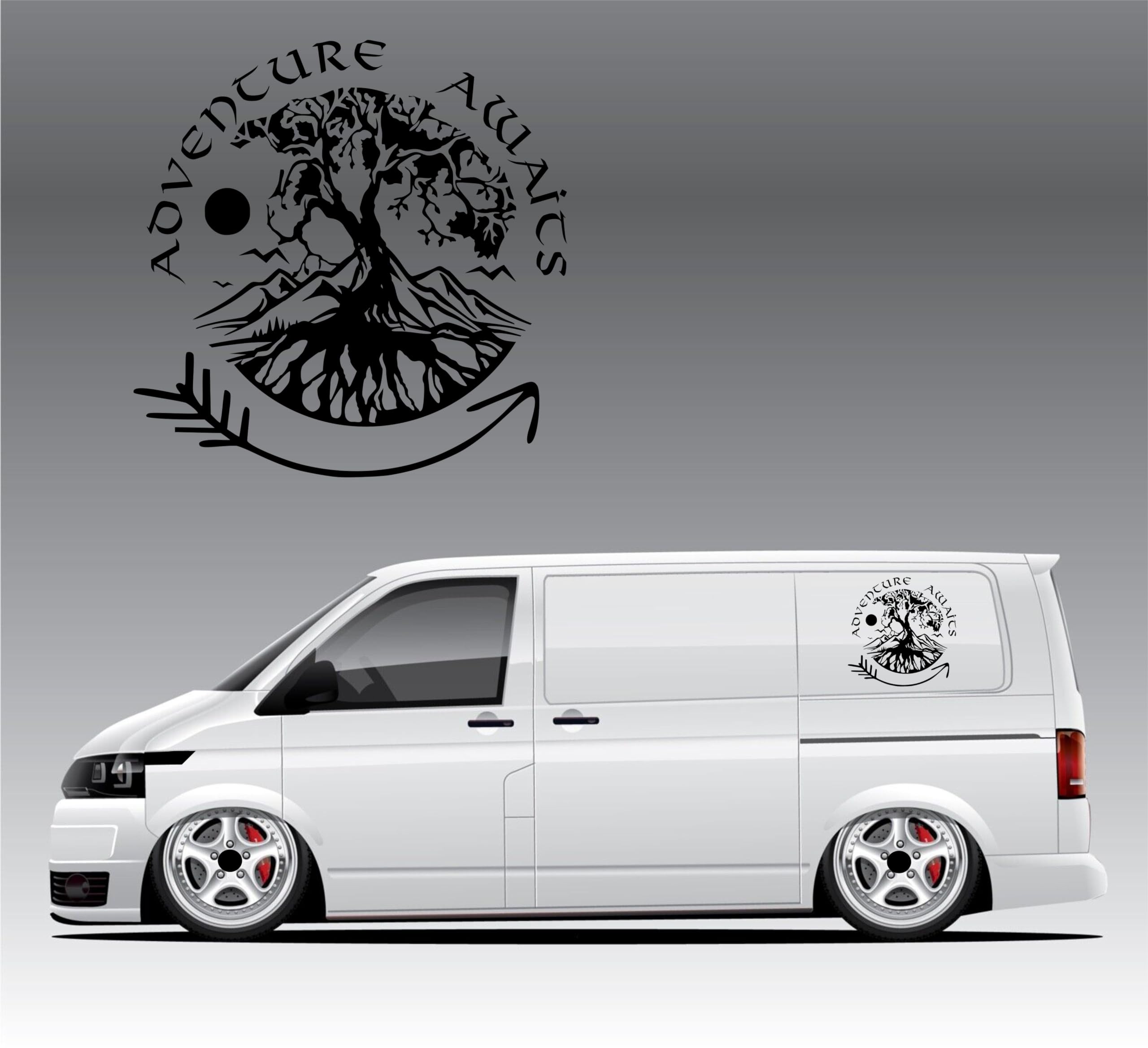 Large Adventure Vinyl Decal Sticker For Camper Vans - Mountain & Compass Design, Set Of 3