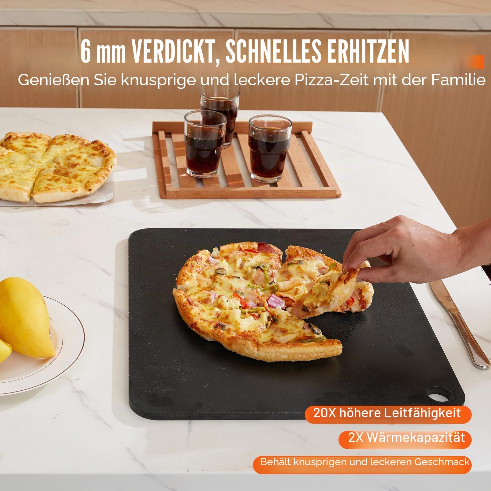 VEVOR Pizzastein Pizzastahl 406 x 368 x 6 mm, Pizzastahlplatte für den Ofen, Vorgewürzter Pizza-Backstein aus Q235-Kohlenstoffstahl mit Höherer Leitfähigkeit für Restaurants, Cafés, Straßenläden
