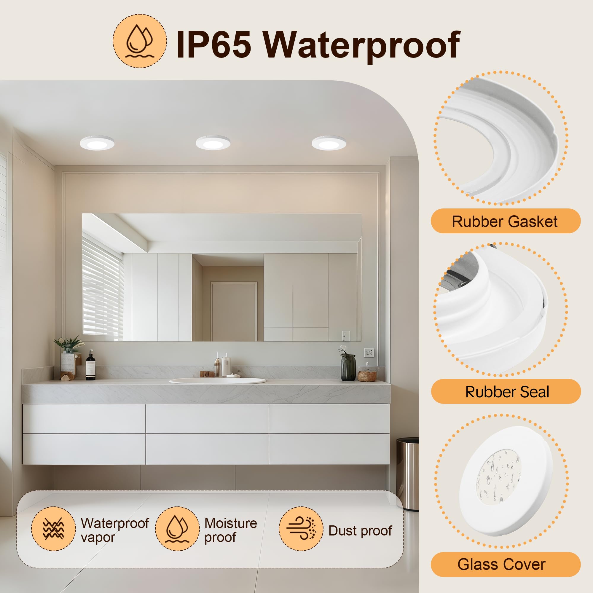 10 x Marco Foco Empotrable GU10 IP65, Apertura 55-70mm Marco Ojos de Buey LED para Techo Incl. Portalámparas GU10, Redondo Downlight LED Techo Empotrable, Blanco