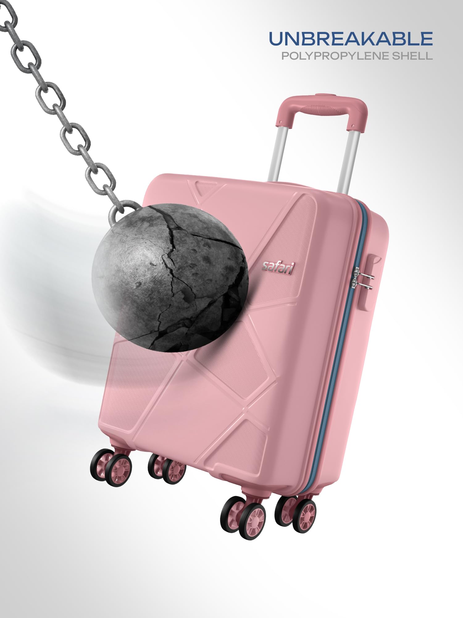 Safari Pentagon Pro 8 Wheels 55cm Cabin Size Trolley Bag, Hard Case Polypropylene, 360º Wheeling Small Carry-on Luggage, Suitcase for Travel, Trolley Bags for Travel, Rose Gold — Amazon image 2
