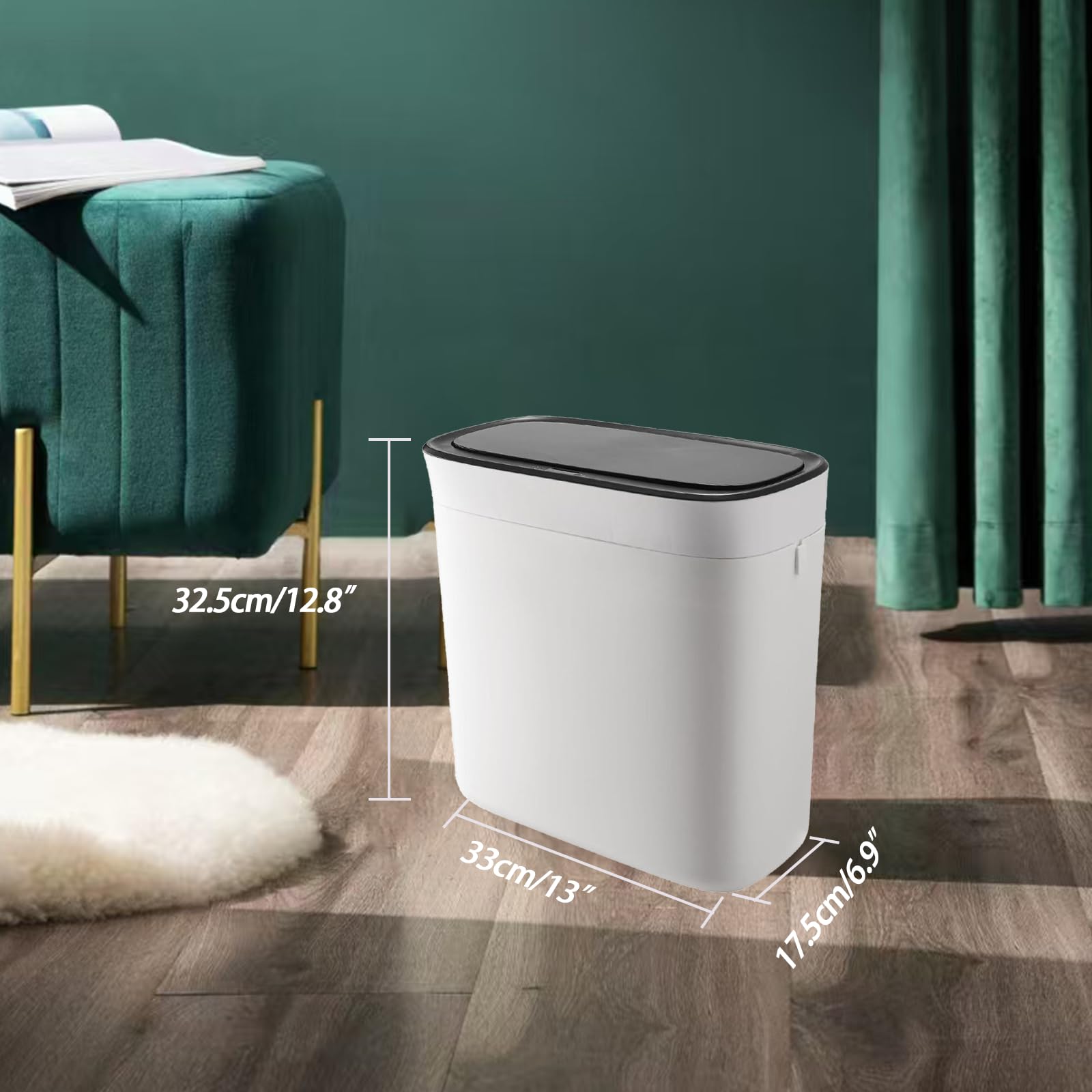 Papelera Inteligente sin Contacto, 12 L, Tapa Negra | Sensor de Movimiento Automático, Eléctrica, Impermeable, Pequeña y Estrecha, Incluye Bolsas de Basura