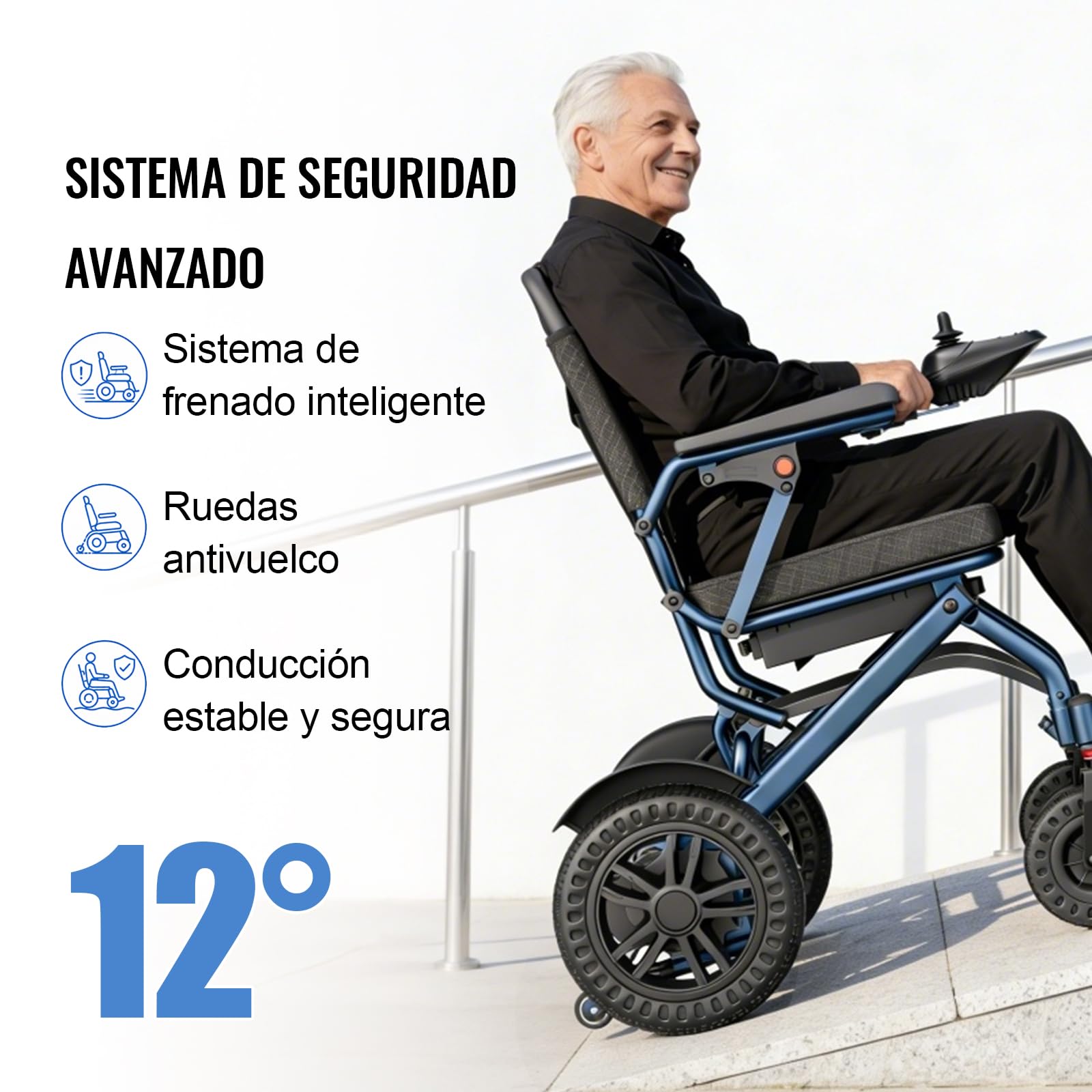 D14 Silla de ruedas eléctrica plegable ligera, autonomía 25km, motor 500W,estructura aleación aluminio, cumple con los estándares de transporte aéreo, carga 150kg-Azul