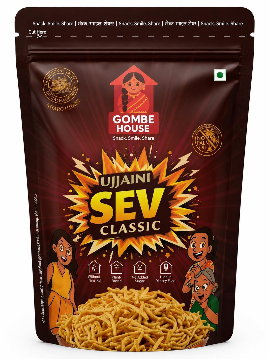 Gombe House Ujjaini Sev Classic | Traditional Ujjain Barik Sev | Gram Flour & Groundnut Used | No Palm Oil | Pohe & Sandwich Topping | 120g