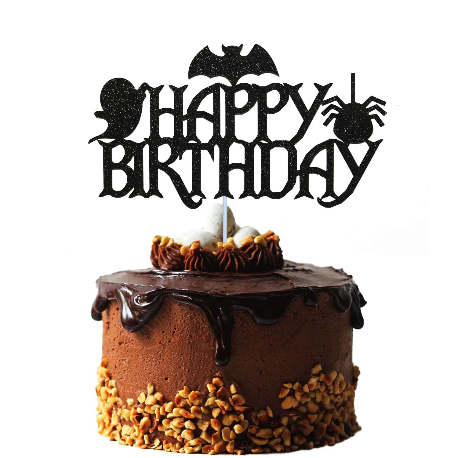 Buy Black Glittery Halloween Birthday Cake Topper, Bat Cake Topper, Boo