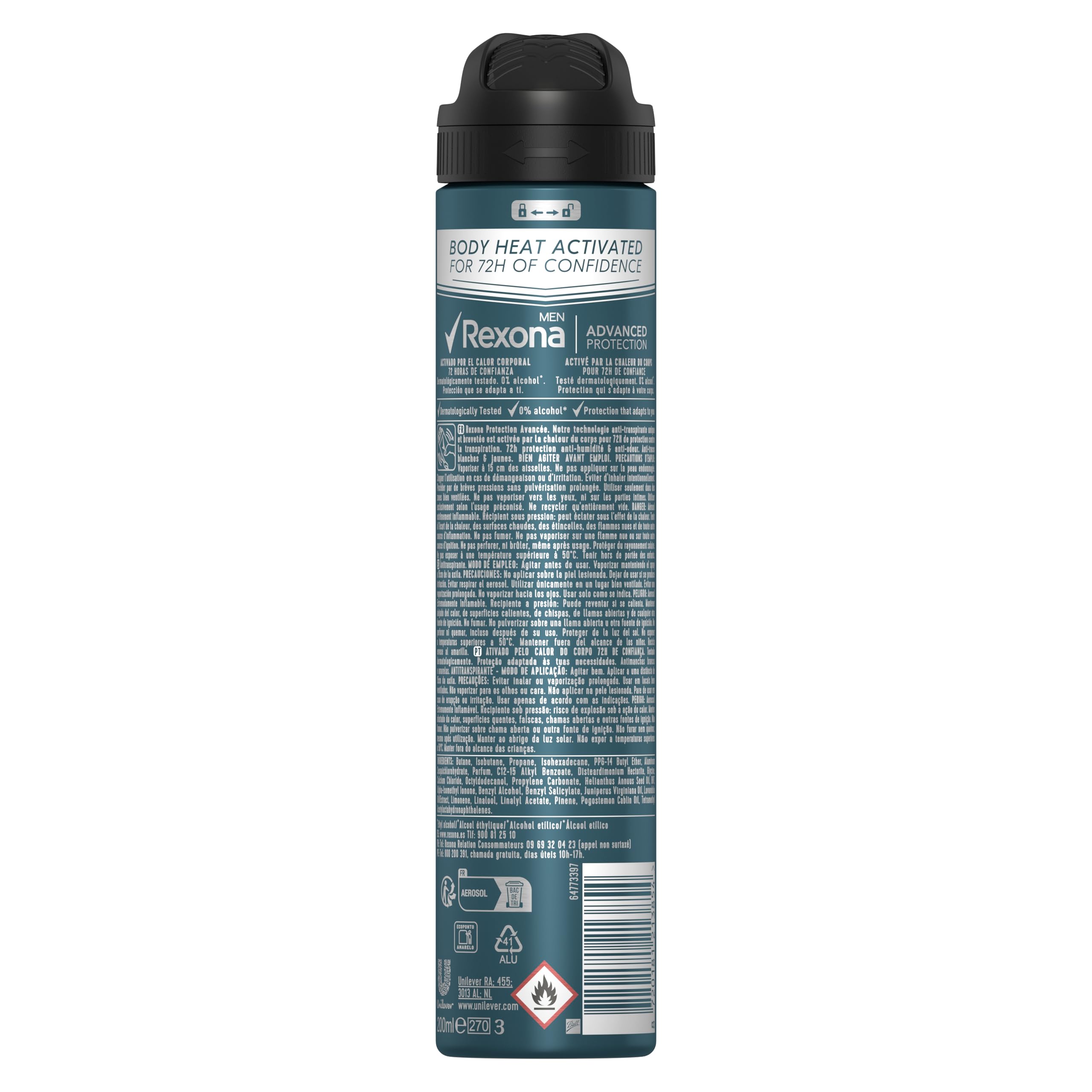 Rexona Invisible Black & White Advanced Protection 72h Lot de 6 déodorants anti-transpirants pour homme 200 ml