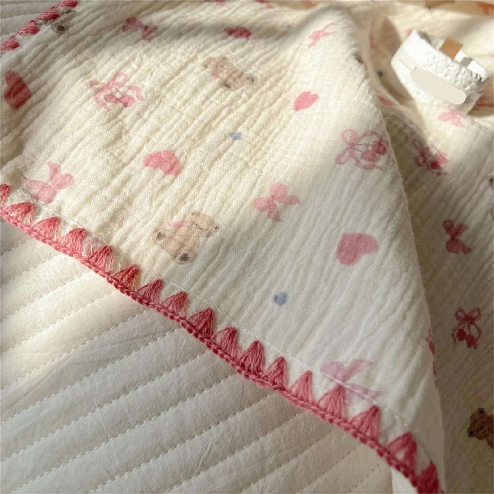 Coperta in mussola di cotone Coperta in cotone estiva in filato crespo di puro Trapunta morbida for cartoni animati singola/Queen/King(Color1,105x130cm 1pc)