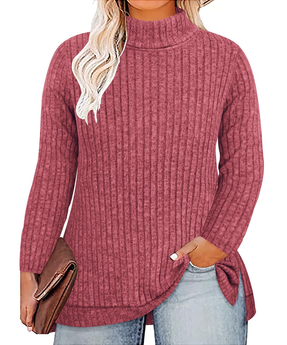 RITERA Plus Size V Neck Tops for Women Long Sleeve Side Split Lightweight Knitwear Solid Color Loose Casual Tunic Top XL-5XL