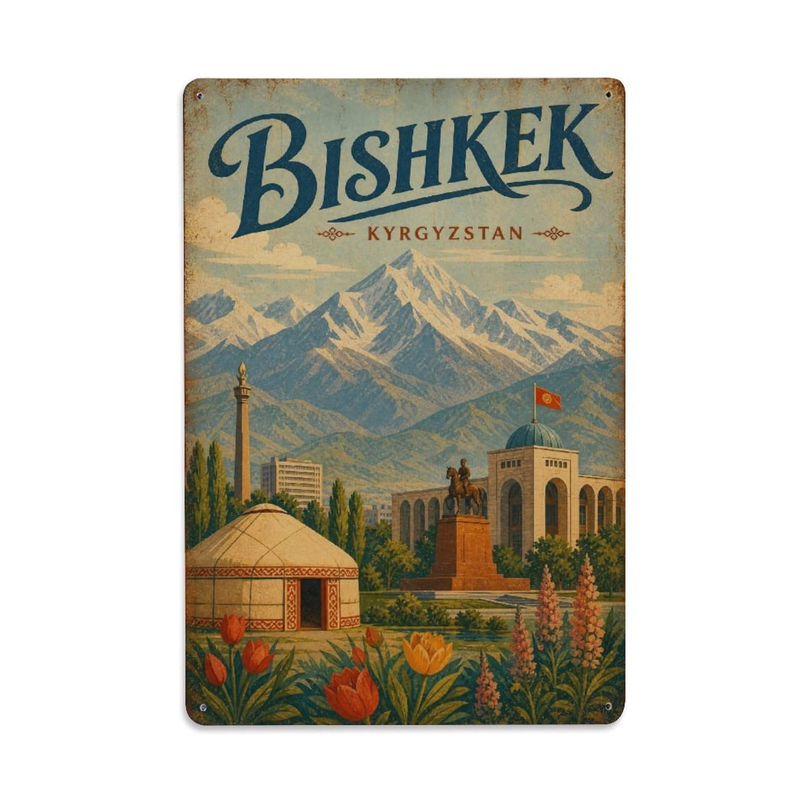 Gead 8X12inch Style Travel Retro Kyrgyzstan Bishkek Metal Tin Sign