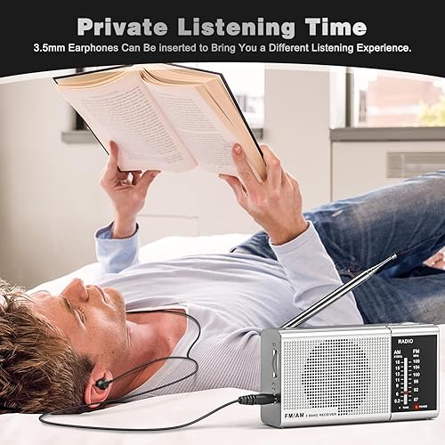 Miniatura 6 de Goodes Radio AM FM portátil - Radio a batería con recepción de largo alcance, altavoz, antena de transistor y conector de auriculares para el hogar,