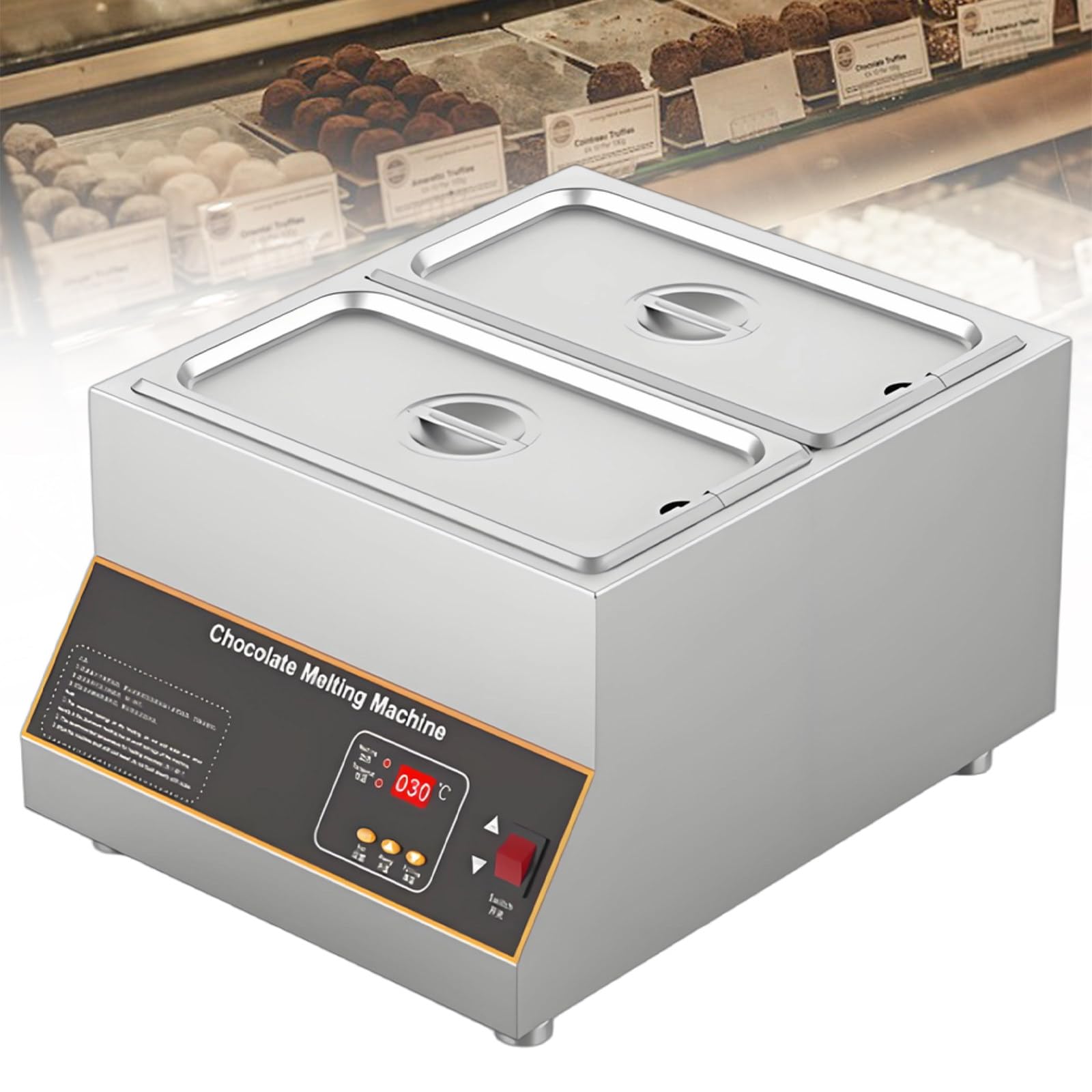 Machine à Fondre Le Chocolat Commerciale à Commande Numérique, 1/2/4 Réservoirs, Capacité 12 kg, Idéale pour Chauffage de Chocolat, Lait et Fromage 2cylinder