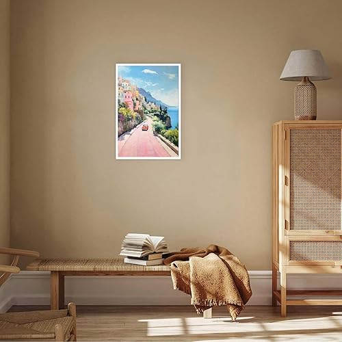 Miniatura 8 de Bittiler Pósteres retro de Italia costeros de color rosa, lienzo para pared, puesta de sol, paisaje marino, impresiones estéticas preparadas para