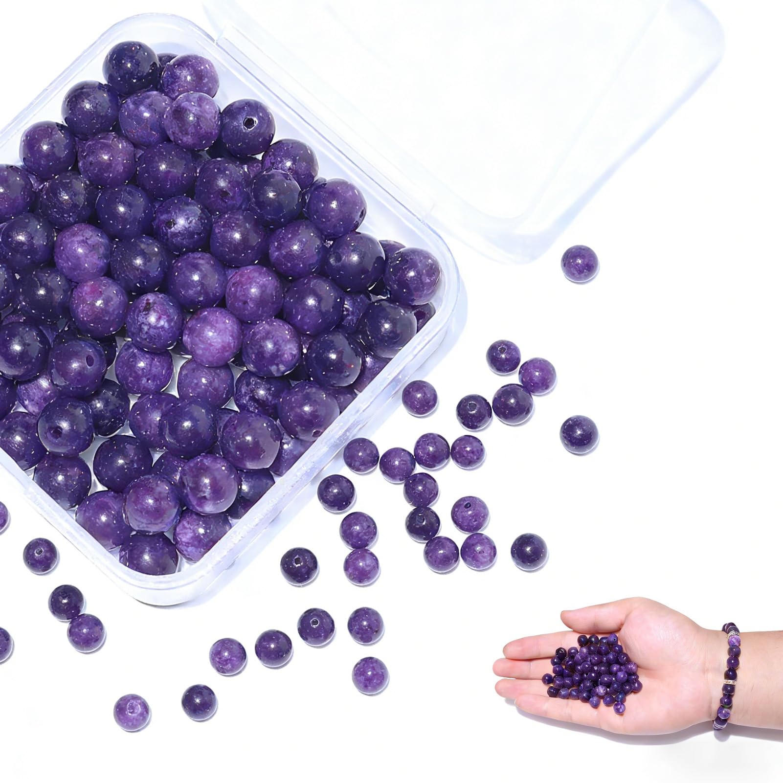 BLAESIFF 100pcs 8mm Natural Amethyst Beads, Round Loose Gemstone Bead Crystal Beads for Jewelry, Earrings Necklace Making, DIY Craft Beads — image 1