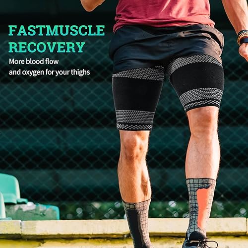 Miniatura 5 de ABYON Mangas de compresión de muslo (par), manga de compresión de isquiotibiales para alivio y recuperación del dolor de cuádruple y ingle, soporte