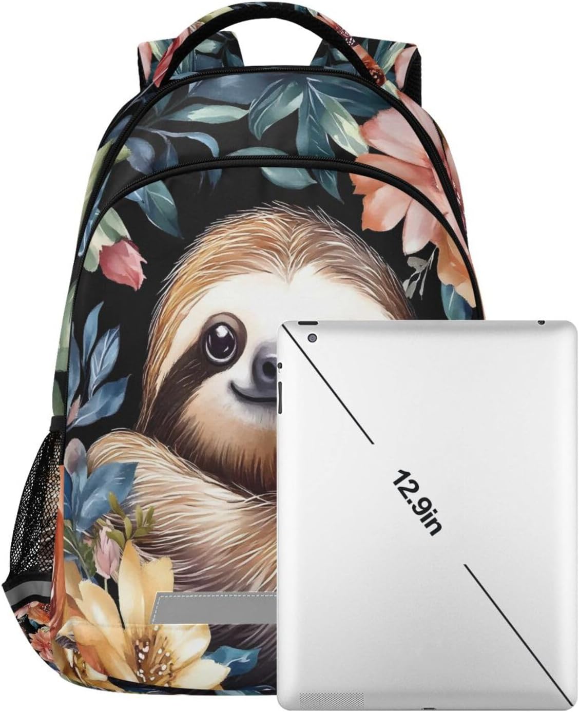 ALAZA Girl Sloth Flowers School Backpack for Kids Laptop Bookbag with Reflective Strip 17in