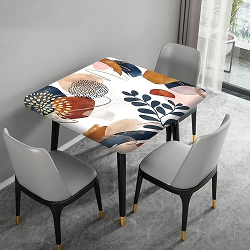 Miniatura 4 de Meetfeb Mantel cuadrado de estilo bohemio, diseño de hojas de color azul marino, con bordes elásticos, de poliéster, para interiores y exteriores,