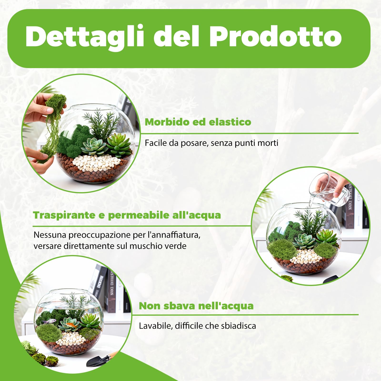 200g di Muschio Stabilizzato Artificiale, Muschio Finto Verde Scuro e Chiaro, Lichene Sintetico Simulazione per Decorazioni, Modellismo, Terrari e Pareti, Ideale per Acquari e Decorazioni per la Casa - 4