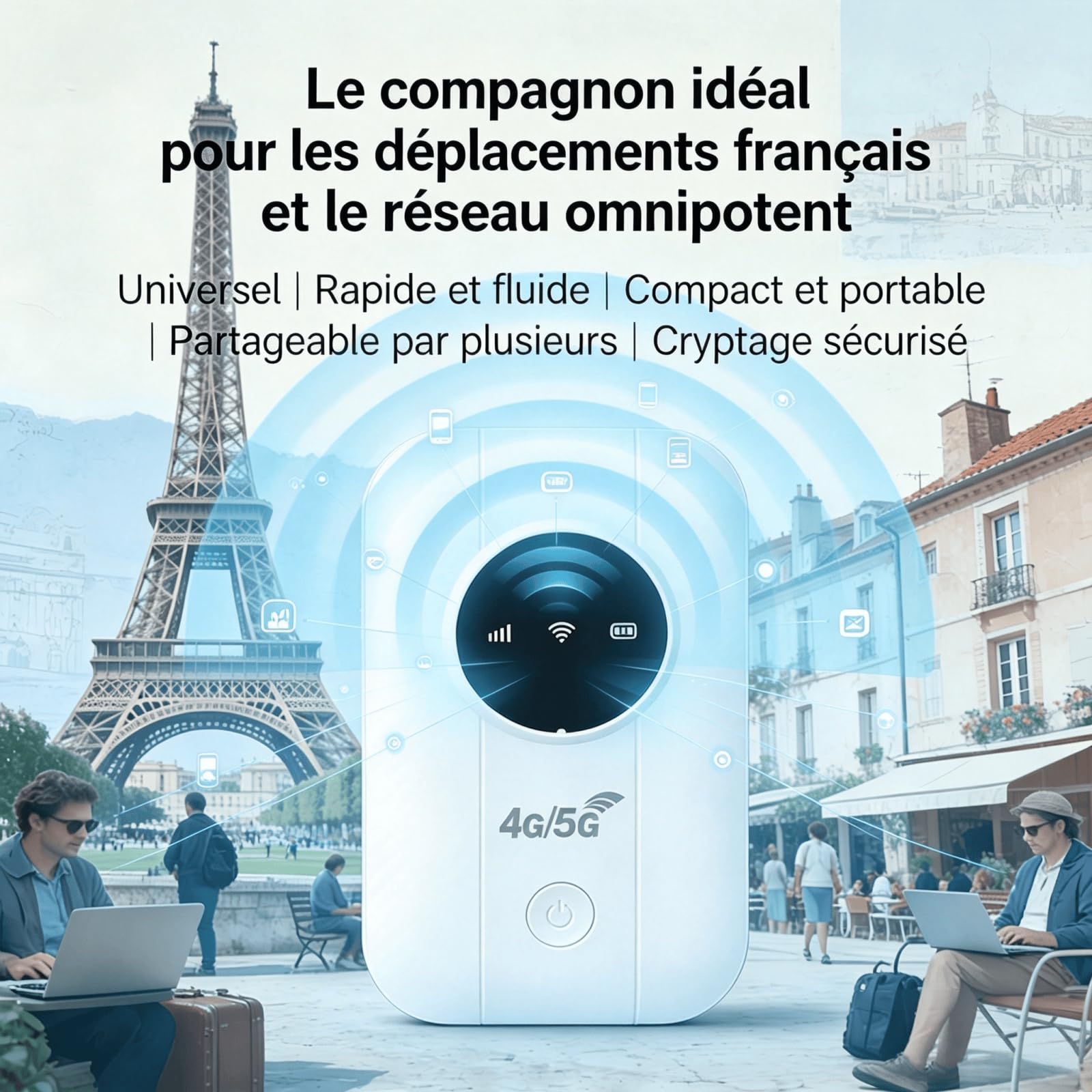 Routeur WiFi Mobile 5G Portable, Hotspot WiFi de Poche avec Écran LED et USB Type-C, Modem Haut Débit Compatible Carte SIM, Routeur Mobile Universel pour Voyage et Télétravail