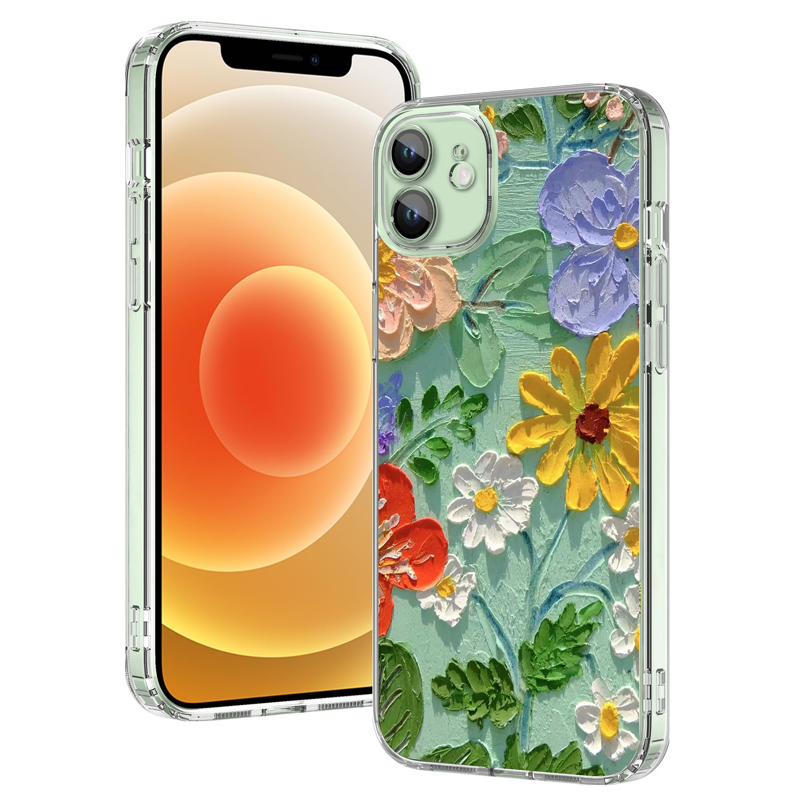 OOK Magnetic for iPhone 12 Case [Compatible with Magsafe] Retro Oil Painting Printed Pattern Clear Case with Full Camera Lens Case for iPhone 12 Phone