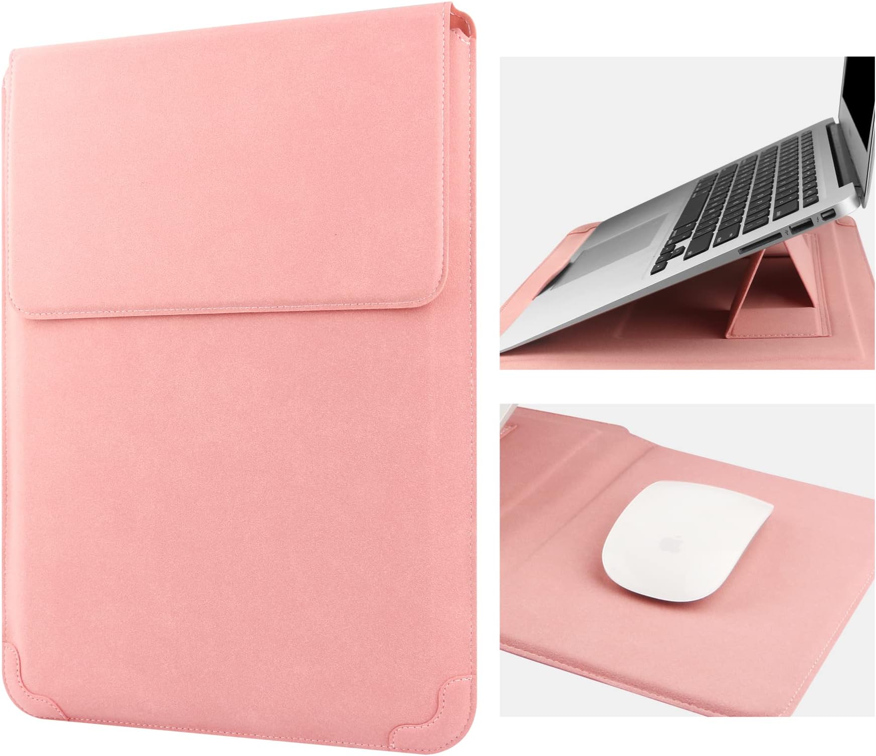 13 Inch Laptop Sleeve Case Leather Bag Compatible with MacBook Air 13 M1 M2 2022-2018/MacBook Pro 13 M2 2022-2016/Surface Pro 8 2021/Surface Go 3 13-13.6'' Dell Huawei HP ASUS Acer PC, Pink