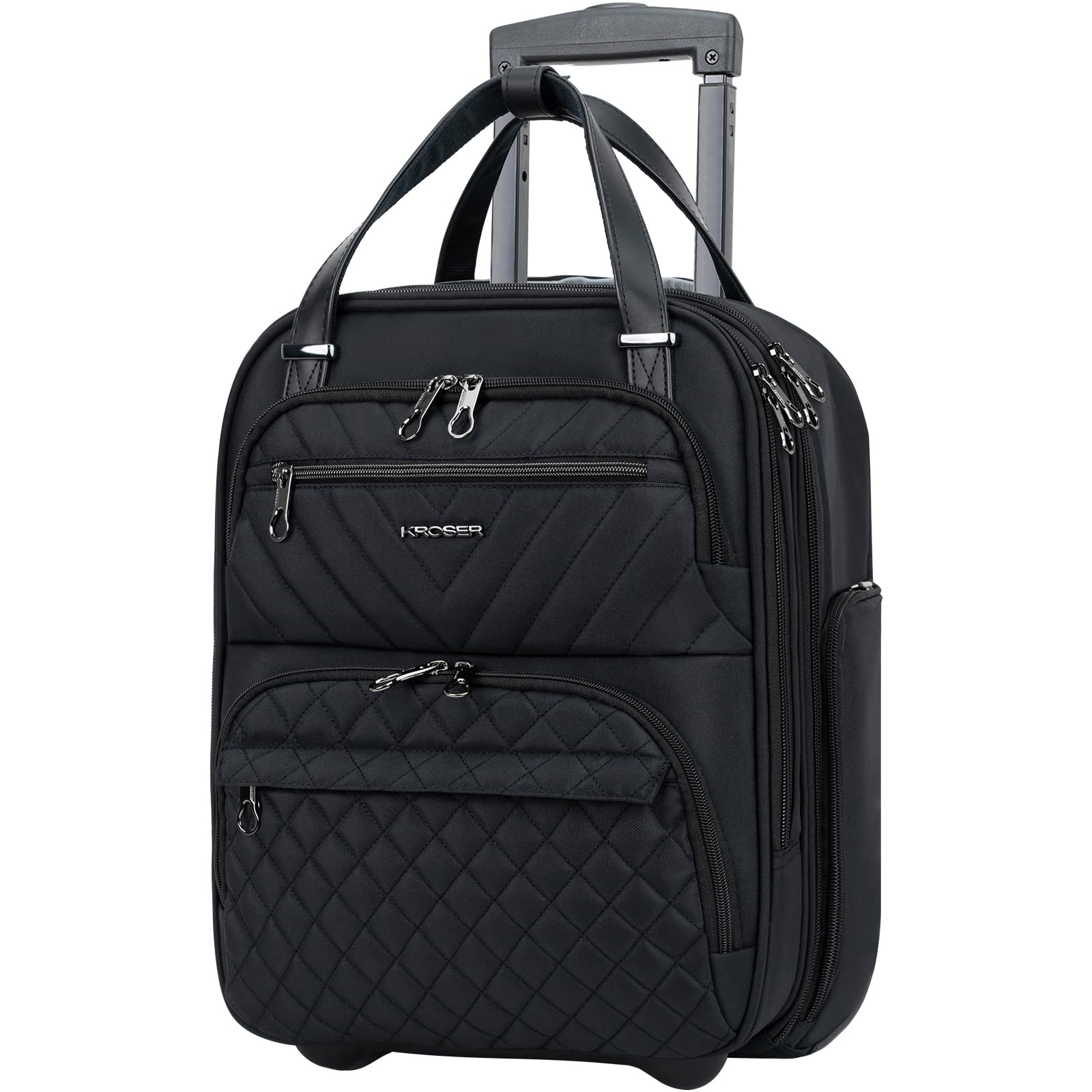 Carry On Underseat Multi-functional, 16-inch Underseater Lightweight Overnight Suitcase for Men Women, Black