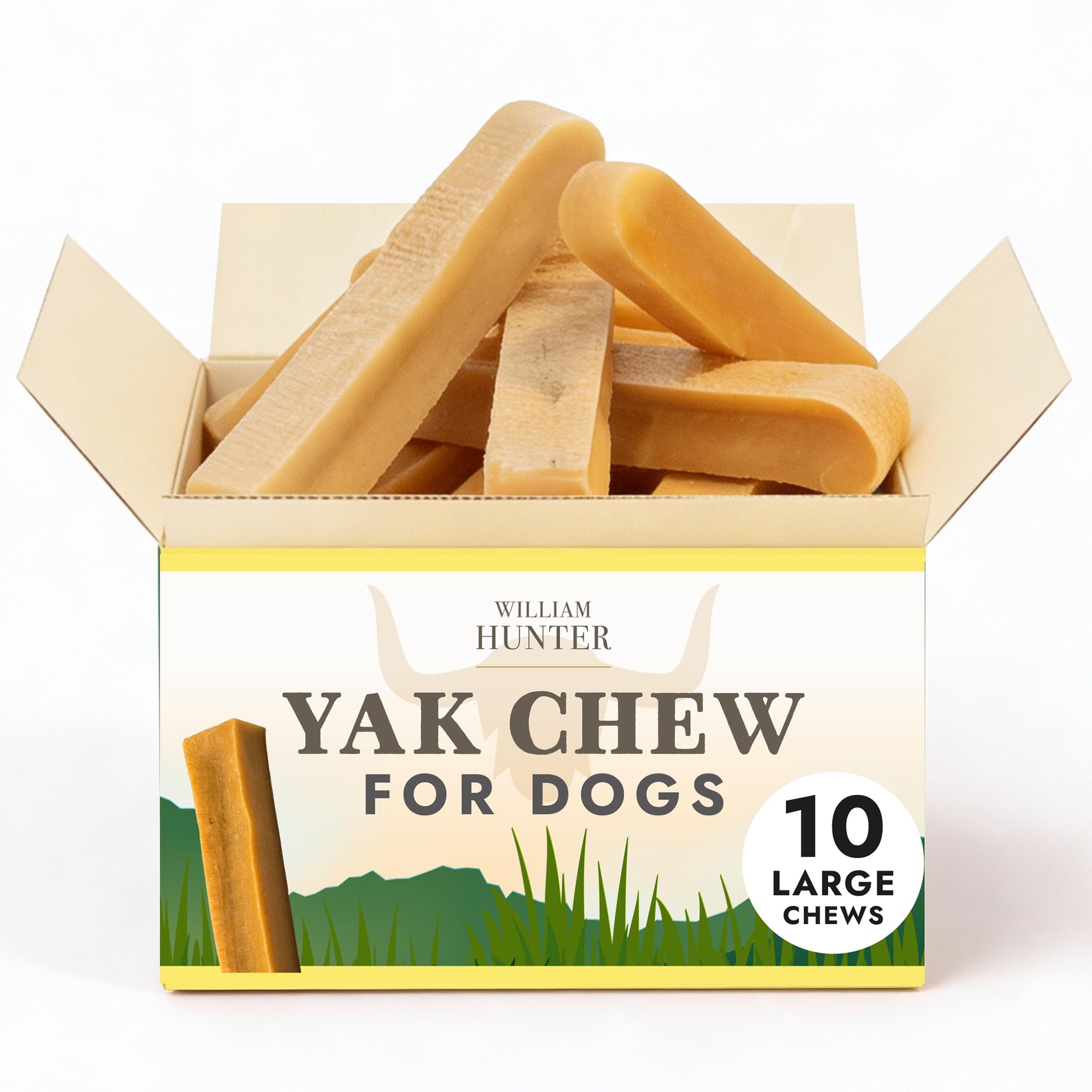 William Hunter Yak Chews for Dogs – Himalayan Hard Cheese Dog Treat – Natural, Long Lasting, Odor Free Chew for Aggressive Chewers – Large Organic Dog Dental Chew (10 Large Chews 1kg)