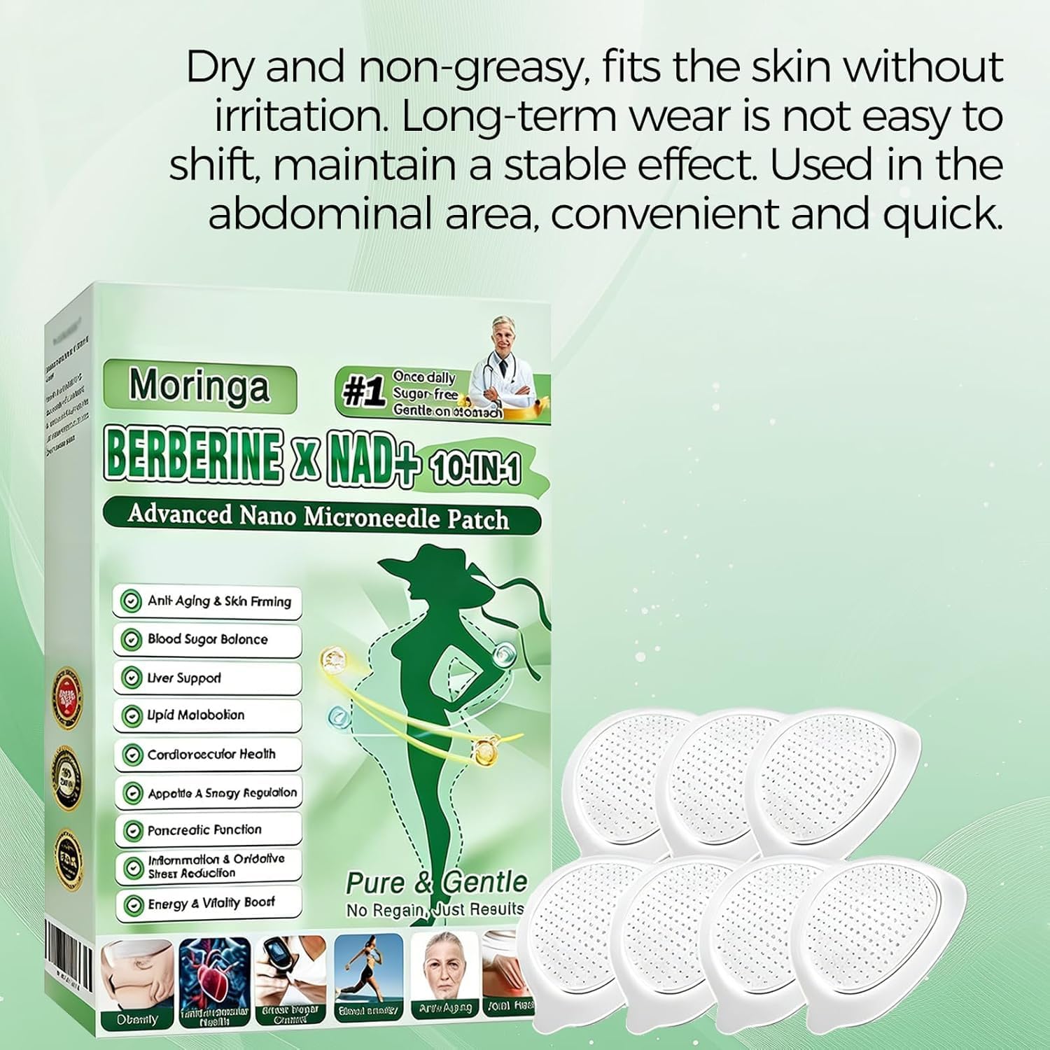 Moringa Patch, 10-in-1 Nano Microdarts Patch, Natural Formula for Women and Men Suitable for All Skin (2 Boxes/14Pcs) — view 2
