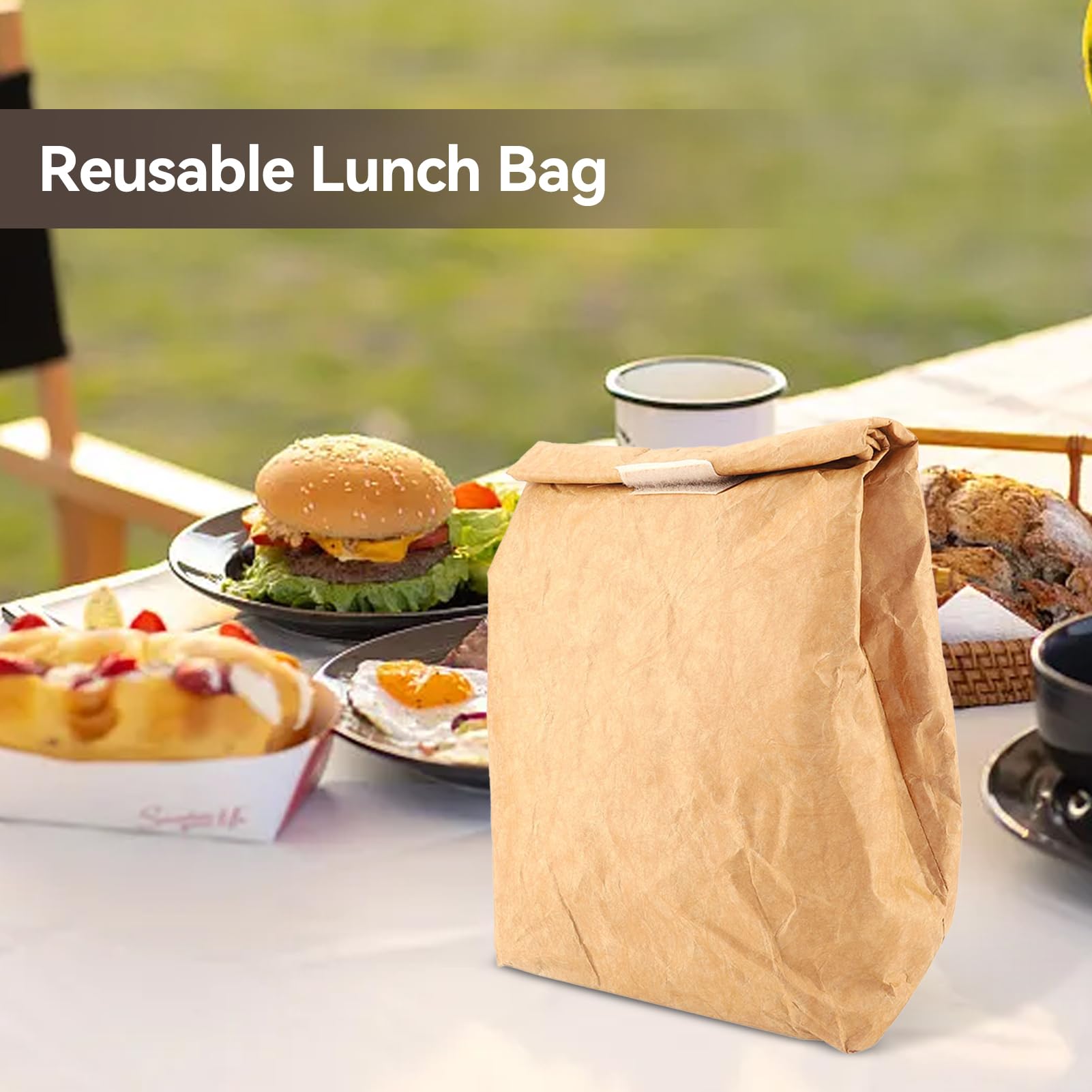 HERCHR Borsa per Il Pranzo,Borsa Termica Riutilizzabile,Lunch Bag,Borse Porta Alimenti,Scatola per Il Pranzo Isolata per Alimenti Borsa per Picnic All'aperto Borsa in Carta Marrone