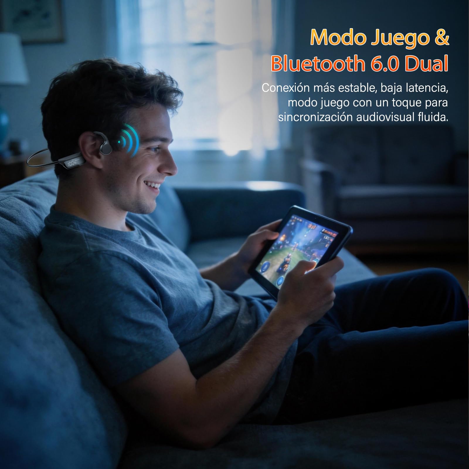 Auriculares de Conducción Ósea Auriculares Oreja Abierta Inalámbricos | Open-Ear Bluetooth 6.0, Sonido Dual Driver, Pantalla LED, IPX7, Conexión Doble y Modo Gaming, Carreras/Ciclismo/Fitness