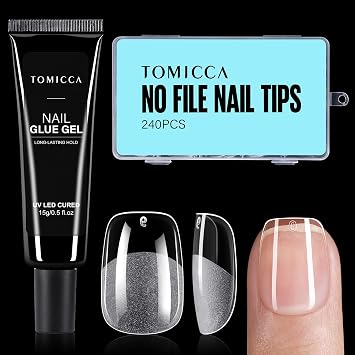 TOMICCA 240Pcs Extra Short Squoval Nail Tips & 4 in 1 Nail Glue 15g