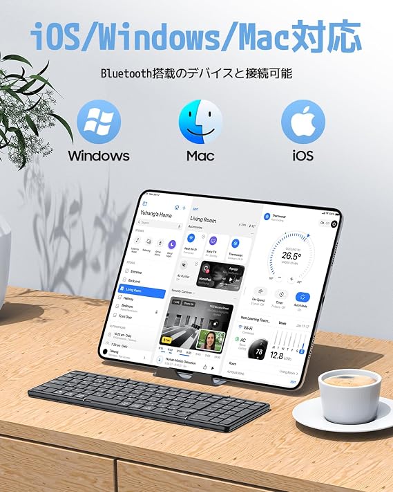 Omikamo Bluetooth Keyboard, Foldable, Wireless, JIS Standard Japanese Layout, with Numeric Keypad, Wired & Wireless
