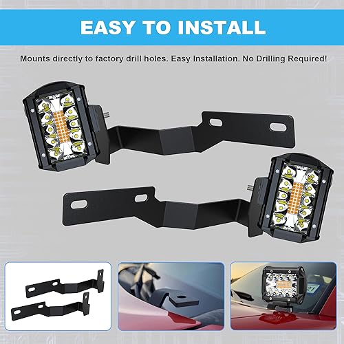 Miniatura 8 de ASLONG 2 unidades de 4 pulgadas blancoamarillo ámbar LED de triple fila de luz de inundación combinada de inundación de conducción, arnés de