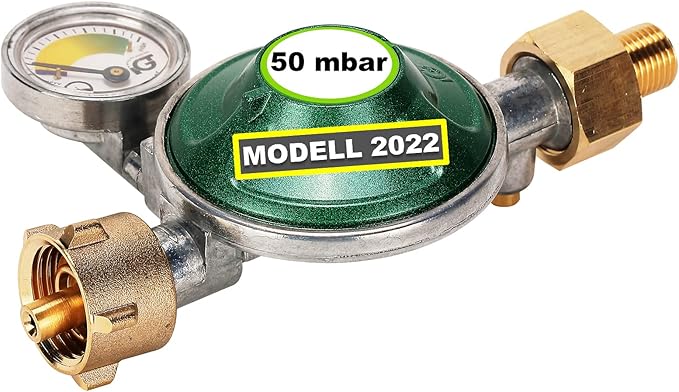 Propangas Regler CFH Gasdruckregler 50 Mbar Mit Manometer - Für Gasgrill & Camping 50 Mbar Druckregler