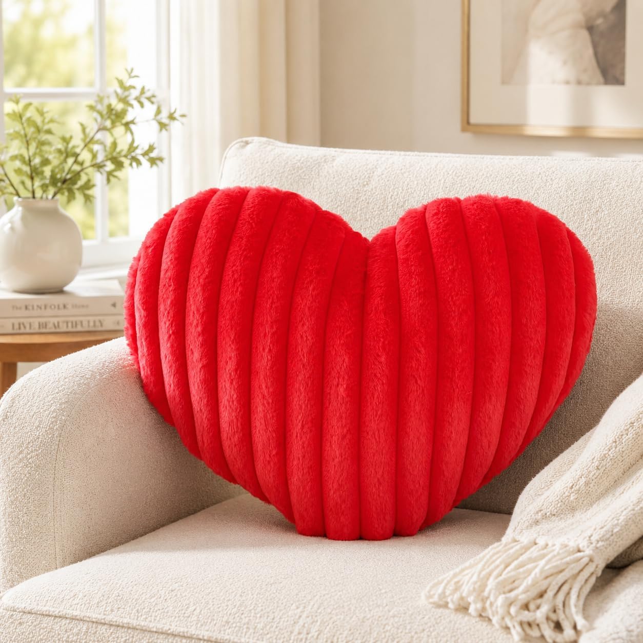 15.7 Inch Pink Heart Pillow,Soft Heart Shaped Pillow with Faux Rabbit Fur for Bed Sofa Couch Home Decor,Cute Heart Shaped Throw Pillows for Girls Women Valentine