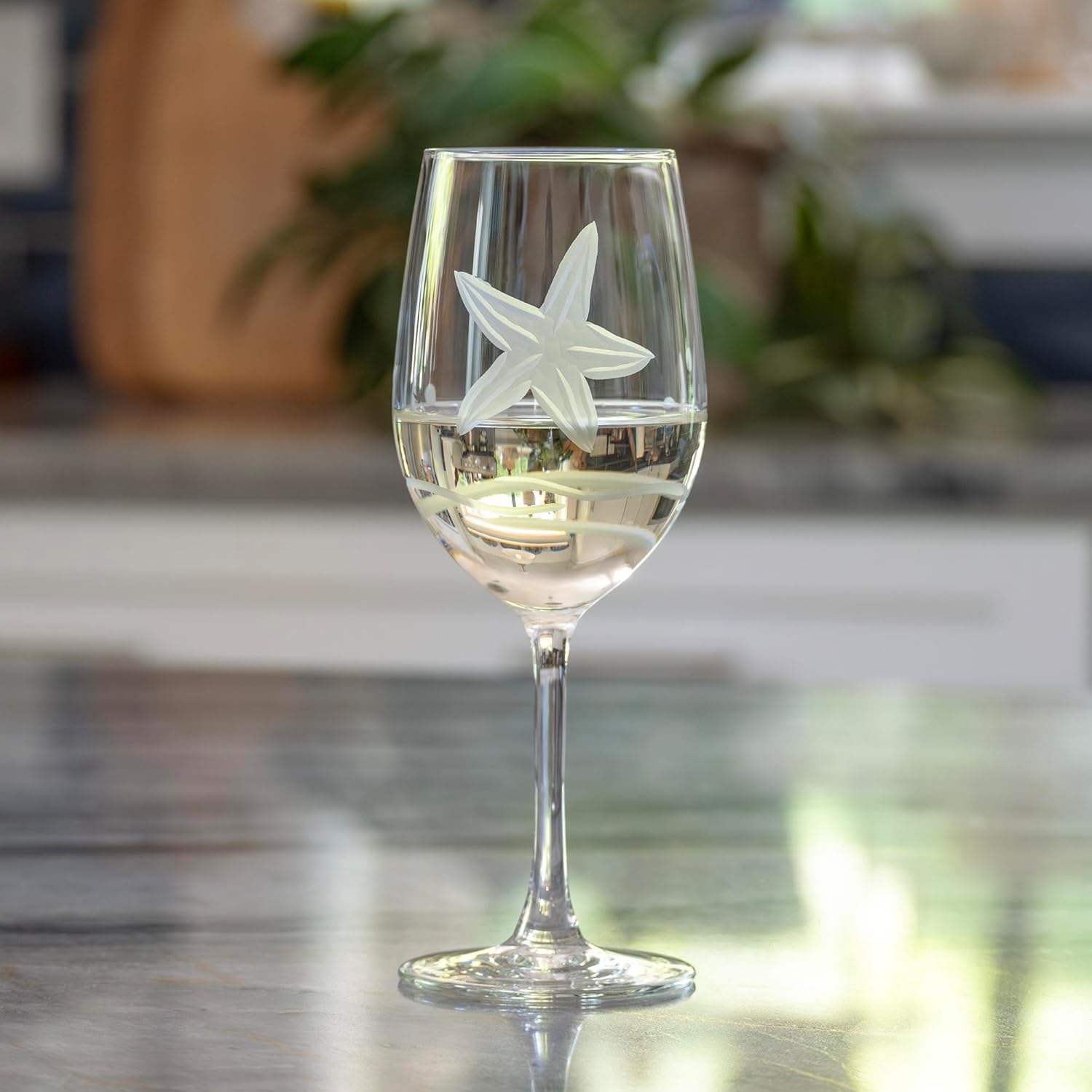 Rolf Glass Starfish White Wine Glass | 12oz Coastal Glassware | Set of 4 | Engraved Lead-Free Wine Glasses | Made in the USA