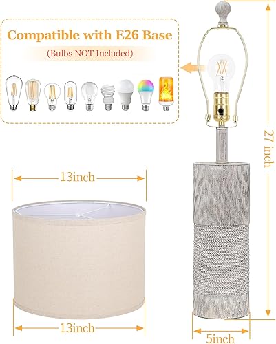 Miniatura 4 de Juego de 2 lámparas de mesa de 27 pulgadas con puertos de carga USB duales, lámpara de noche de granja con interruptor giratorio, lámpara de