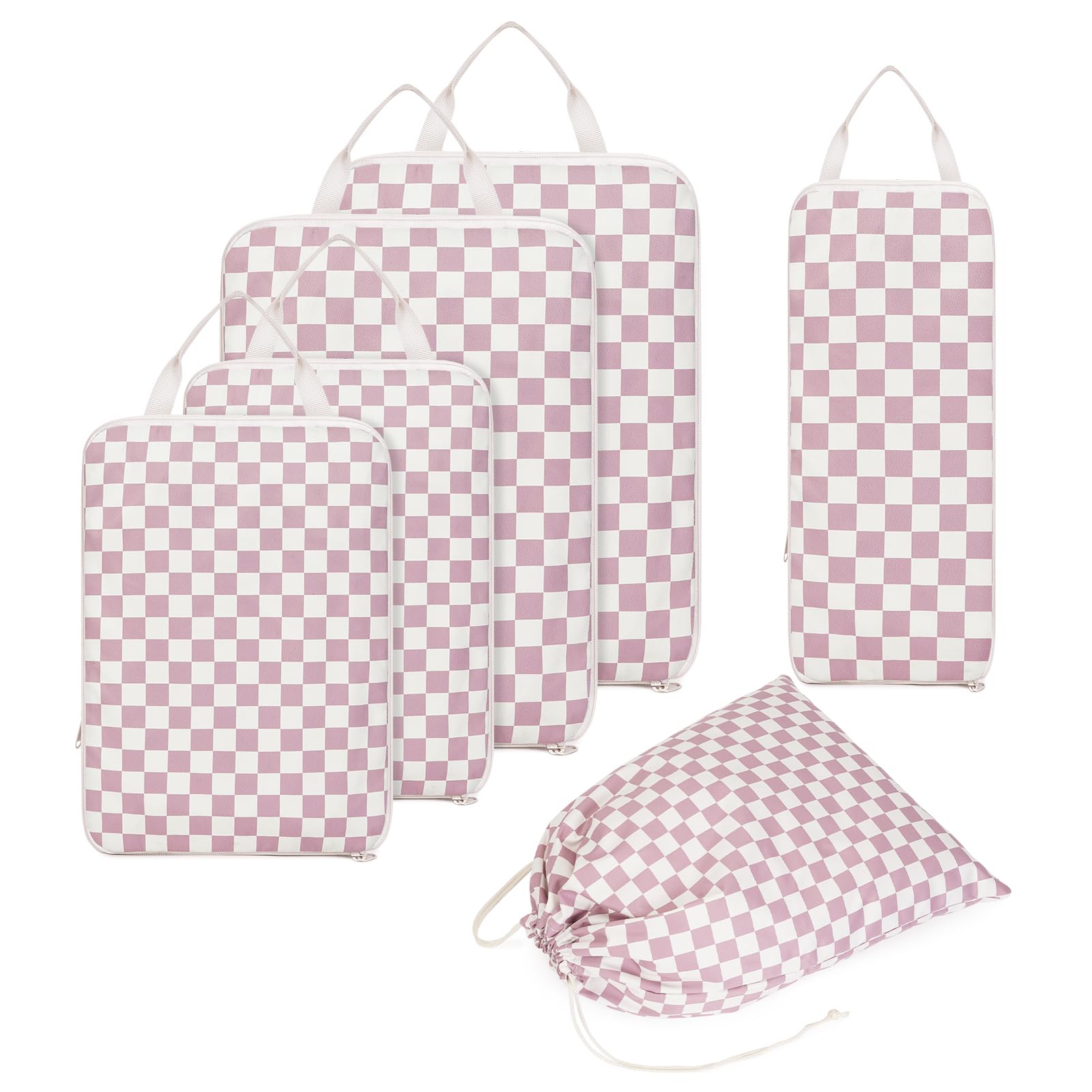 Narwey Kompresyjne kostki do pakowania walizek i plecaka, 6 szt. podróżne torby kompresyjne do pakowania kostki do przechowywania, zestaw organizerów do bagażu podręcznego, Szachownica A Dusty Rose, 6