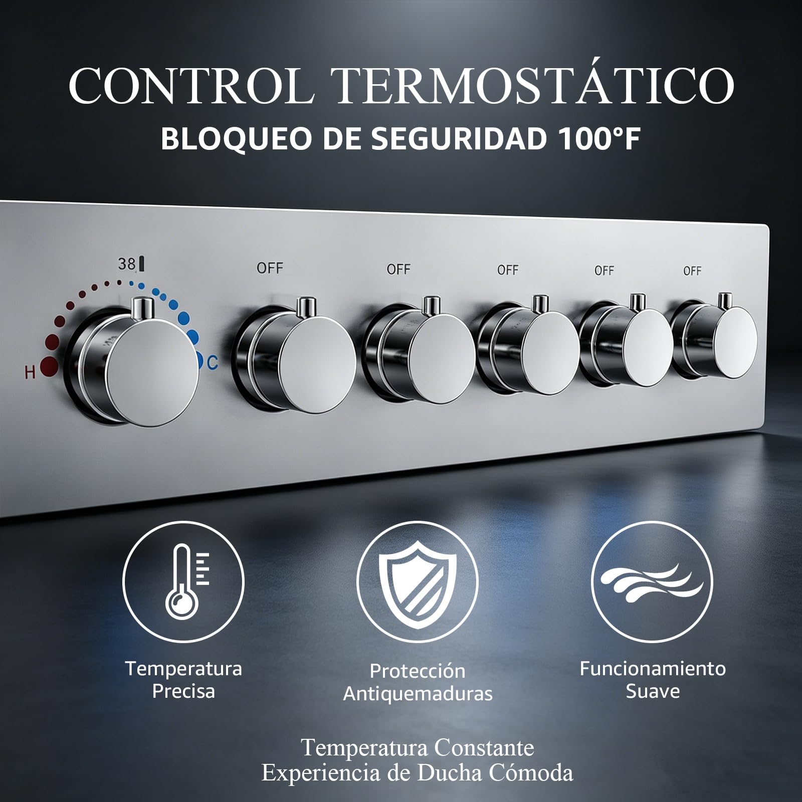 Columna Ducha Termostática con LED, Sistema de Ducha Música Empotrada RGB 64 Colores, con Ducha de Mano, el 5 Modos Cabezal de Ducha De 638 X 338 mm, Latón y Acero Inoxidable (Dorado)