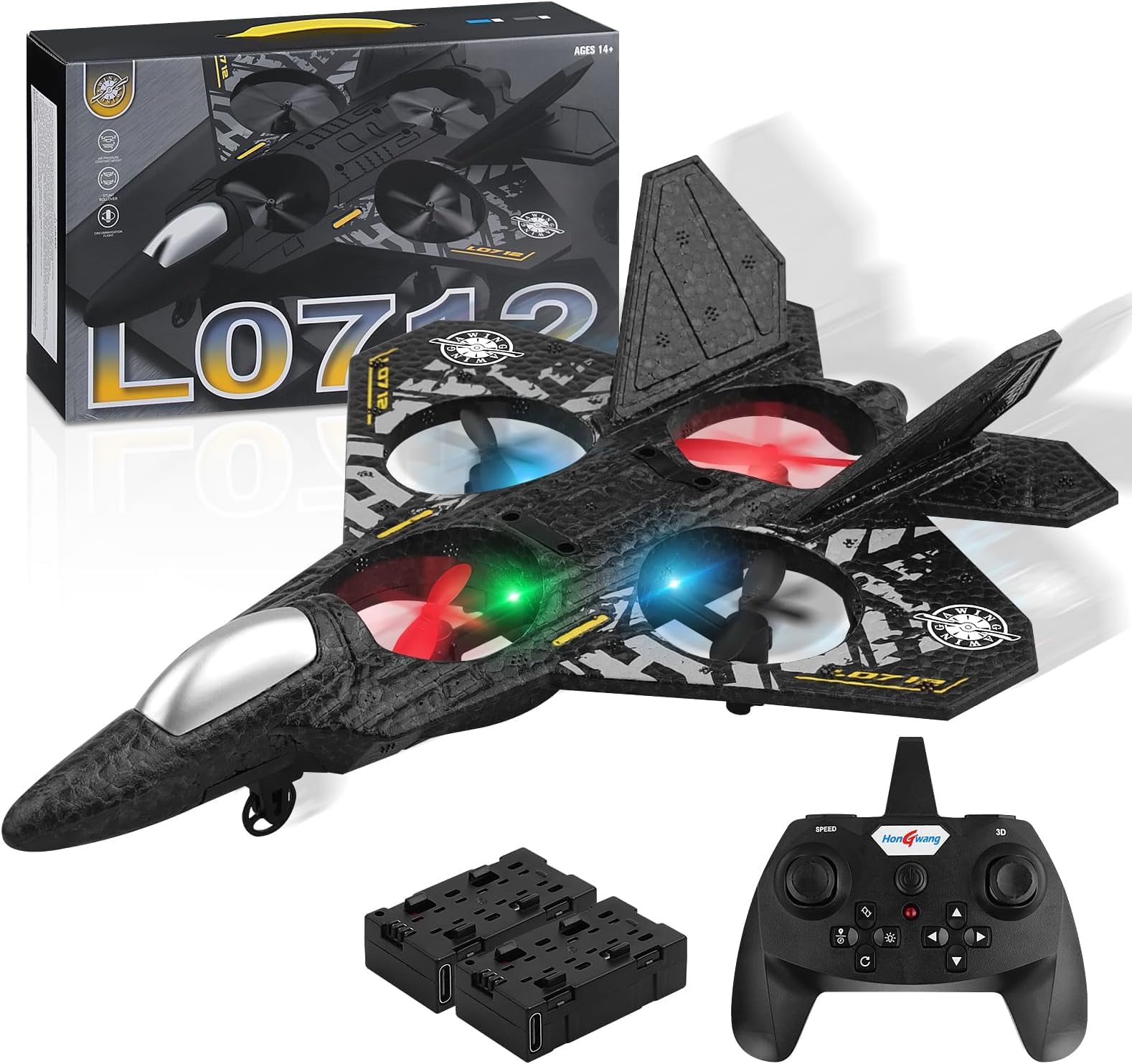AWH Henakmsl RC Aeroplane 2.4GHz Remote Controlled Aeroplane L0712 Quadcopter Floating Fighter Plane RC Aeroplane RTF for Beginners, Children and Adults, APlane Toy with Coloured Lights USB Charging