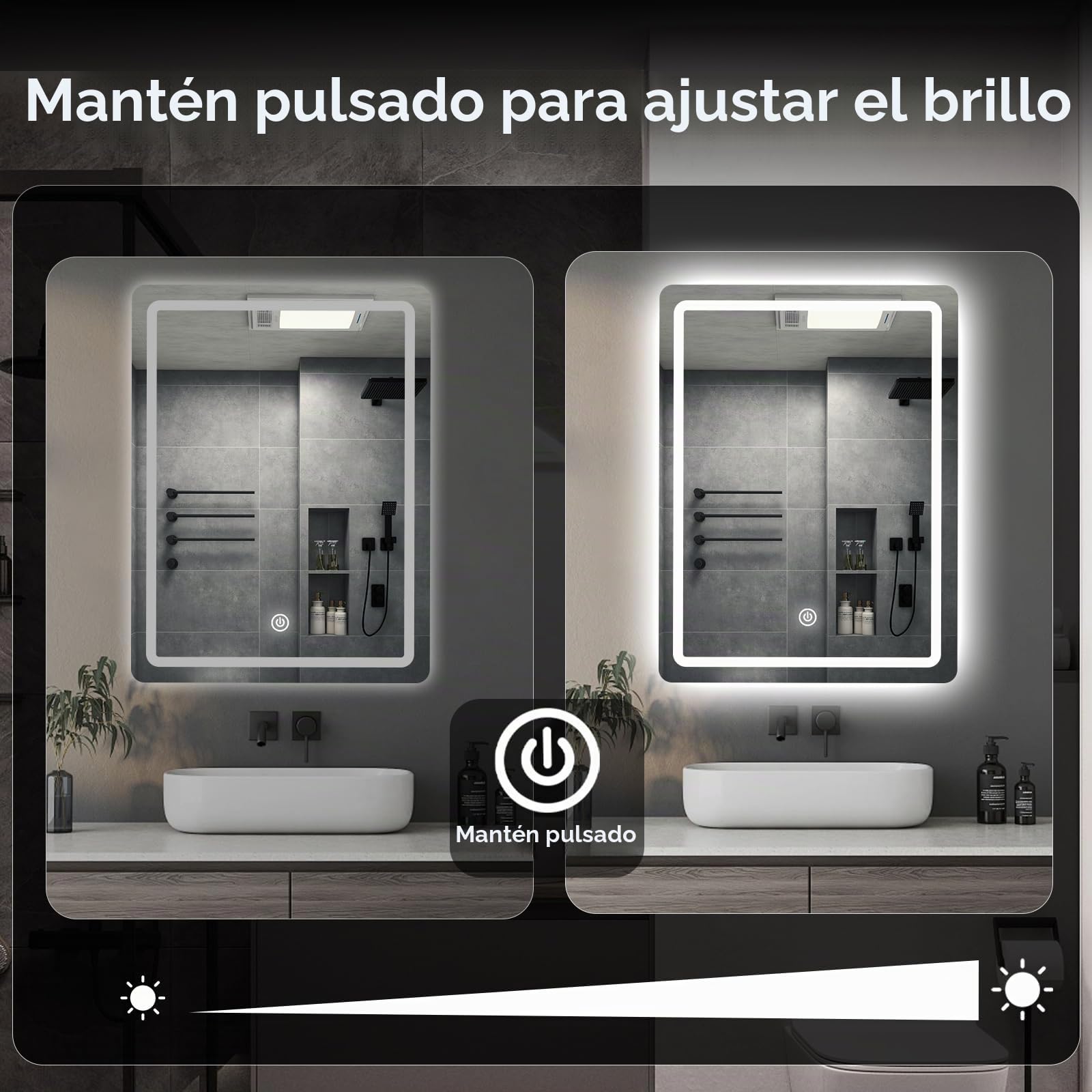 Espejo de Pared para baño, Espejo de baño con iluminación, Espejo con luz LED, Interruptor táctil y 3 Colores Regulables (60 L x 45 B)