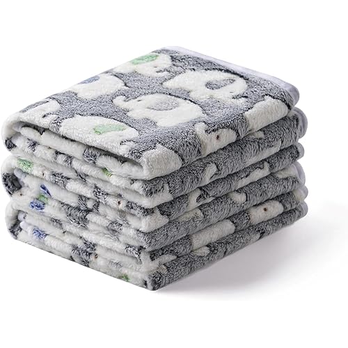 1 Pack 3 Blankets Super Soft Fluffy Premium Cute Elephant Pattern Pet Blanket Flannel Throw for Dog Puppy Cat Dark Grey Small(23x16 inch)