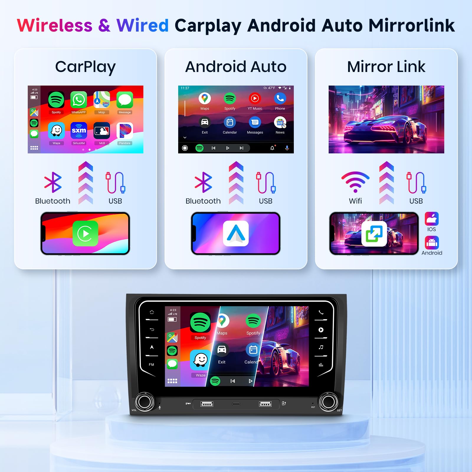 Autoradio Android 7 Pouces 4G+64GB Pour Audi A4 B6 B7 - CarPlay/Android Auto Sans Fil, GPS, WiFi, Bluetooth, DSP, Avec Caméra De Recul