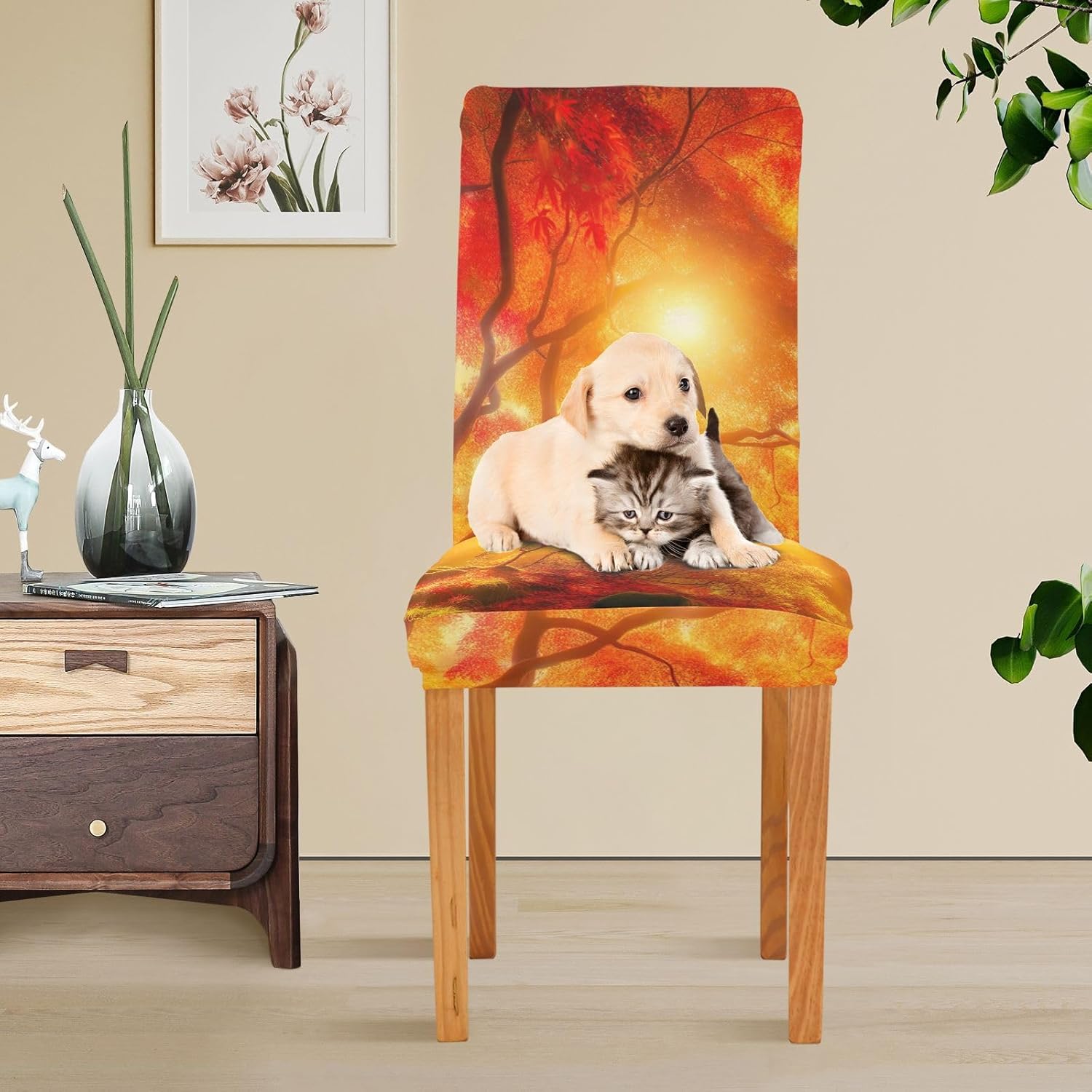 ODAWA Radiant Autumn Sunlight Trees Chair Covers Set of 2, Dining Room Chair Slipcovers for Dresses Women Accessories
