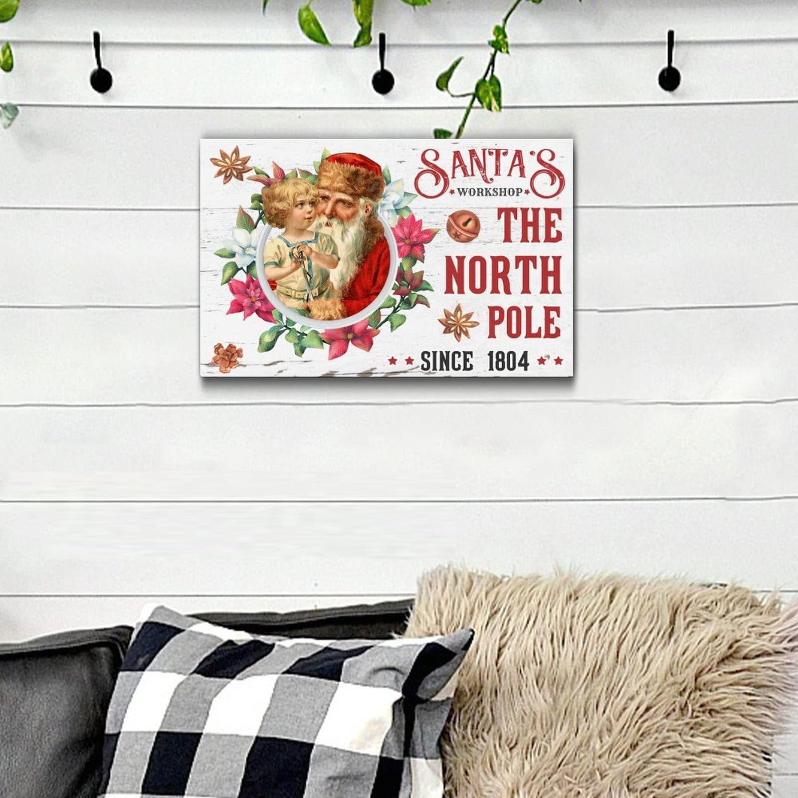 Weihnachtsschild „Santa Stop Here“ – 40,6 X 33 Cm, Wetterfest Mit Pfählen, Für Rasen & Vorgarten