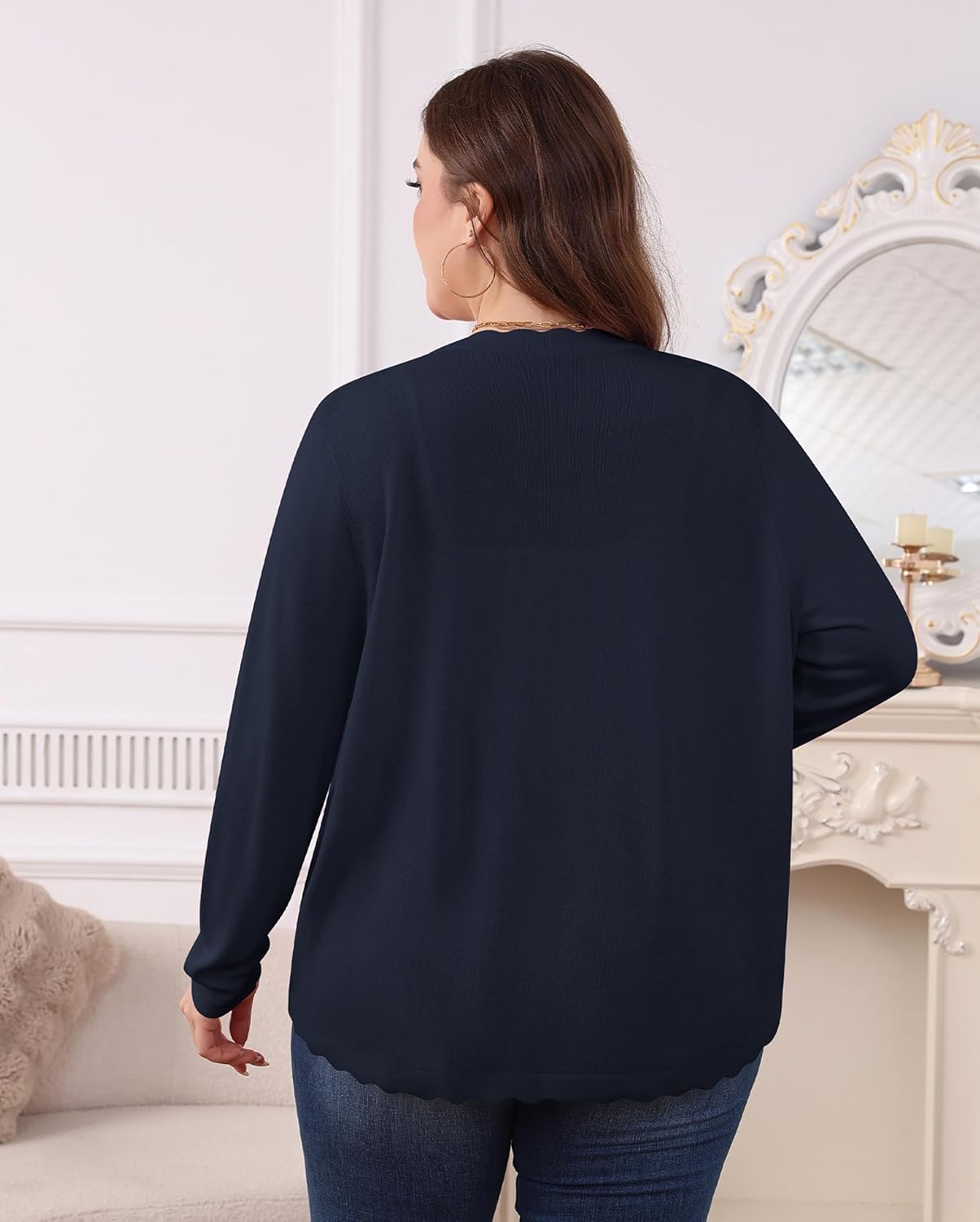 TIANZHU Women's Plus Size Cardigan Open Front Long Sleeve V-Neck Lightweight Cropped Knit Sweater XL-4XL - Image 4