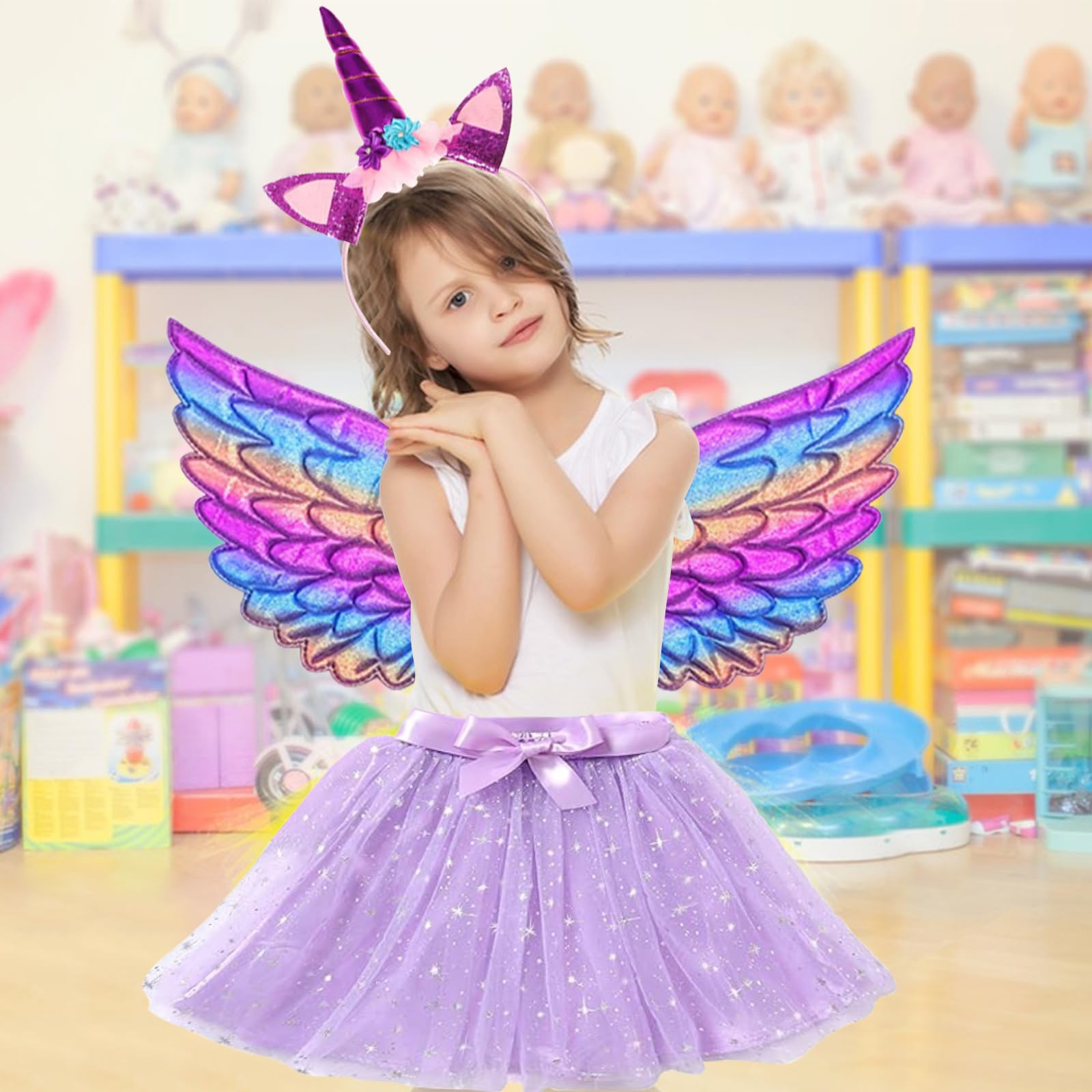 AQXONG 4 Pcs Disfraz Unicornio Niña, Conjunto de Cosplay de Unicornio, Disfraces de Fiesta de Unicornio, Faldas de Niña para Niñas de 3 a 8 Años — view 6