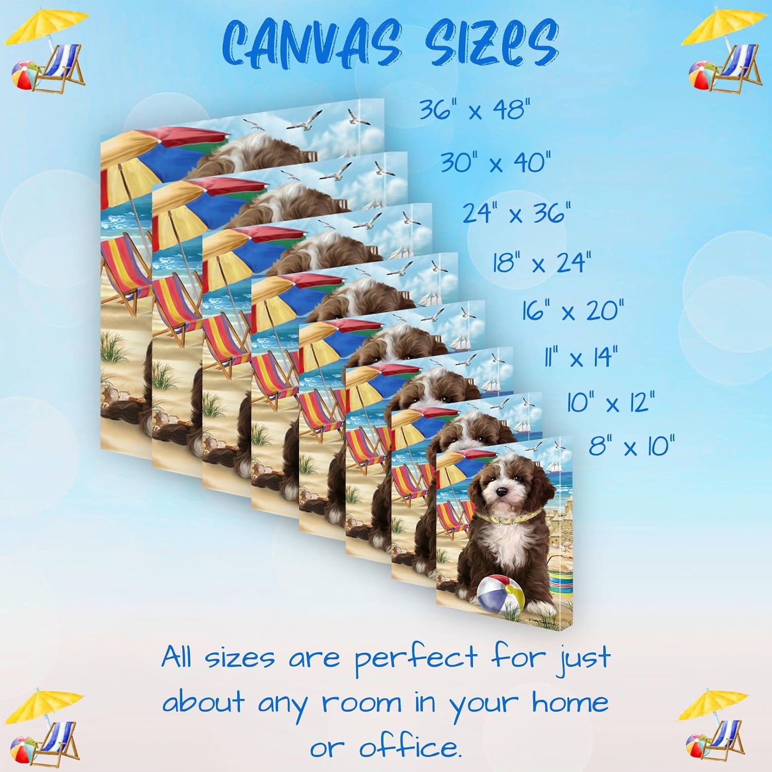 Doggie of the Day Pet Beach with Cockapoo Dogs Canvas Wall Art - Premium Quality Ready to Hang Room Decor - Flat Rolled 16" x 24"