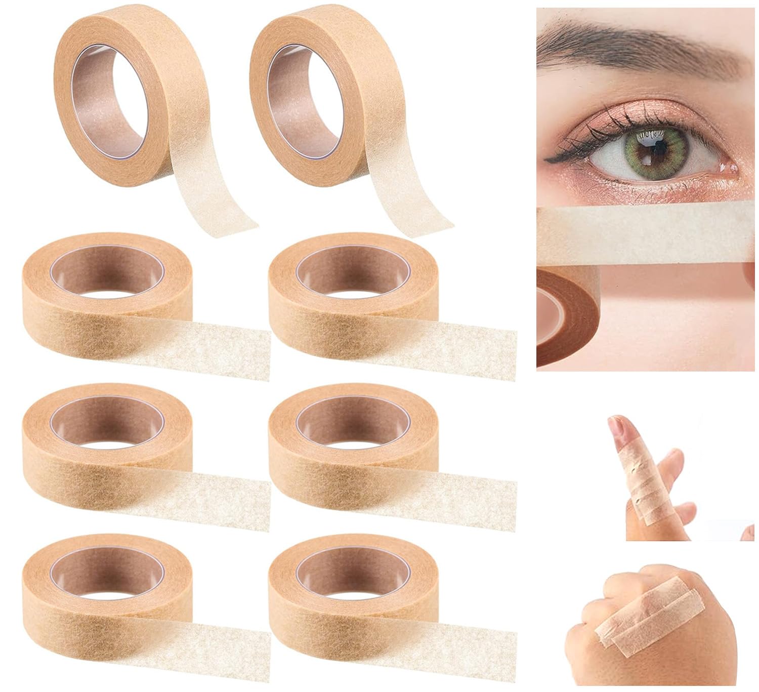 8 Rolls Breathable Skin Tape Flexible Stretch Bandages Nose Tape face tape Self Adhesive Gauze Tape for Wound Injuries Swelling Sports, micropore Surgical Tape 0.5 Inch x 10 Yards (Beige)