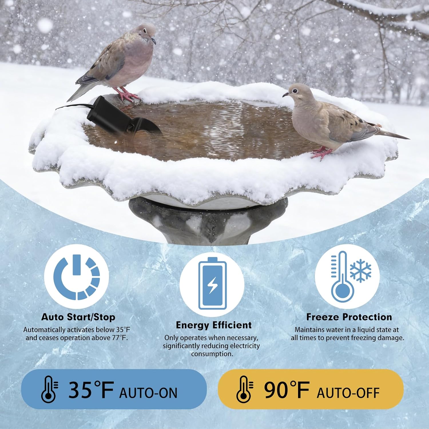 3PCS 500W Utility De-Icer Heater - Cast Aluminum Thermostatic Control for Bird Bath, Chicken Waterer & Stock 9.8FT Cord Chicken Water Heater - Safe for Livestock, Wildlife