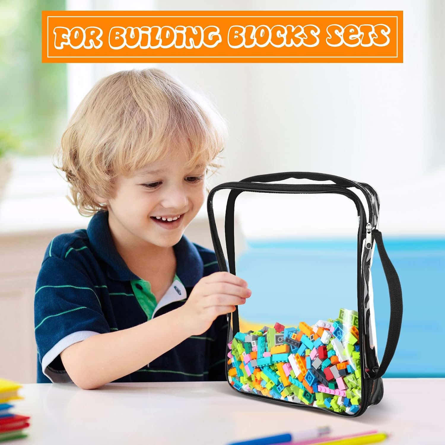 Sanwuta 6 Packs Toy Storage Bags, PVC Clear Games Storage with Zipper, Waterproof Container for Board Games, Building Blocks, Puzzles, Small Toys and Kids Books(Small,Clear)